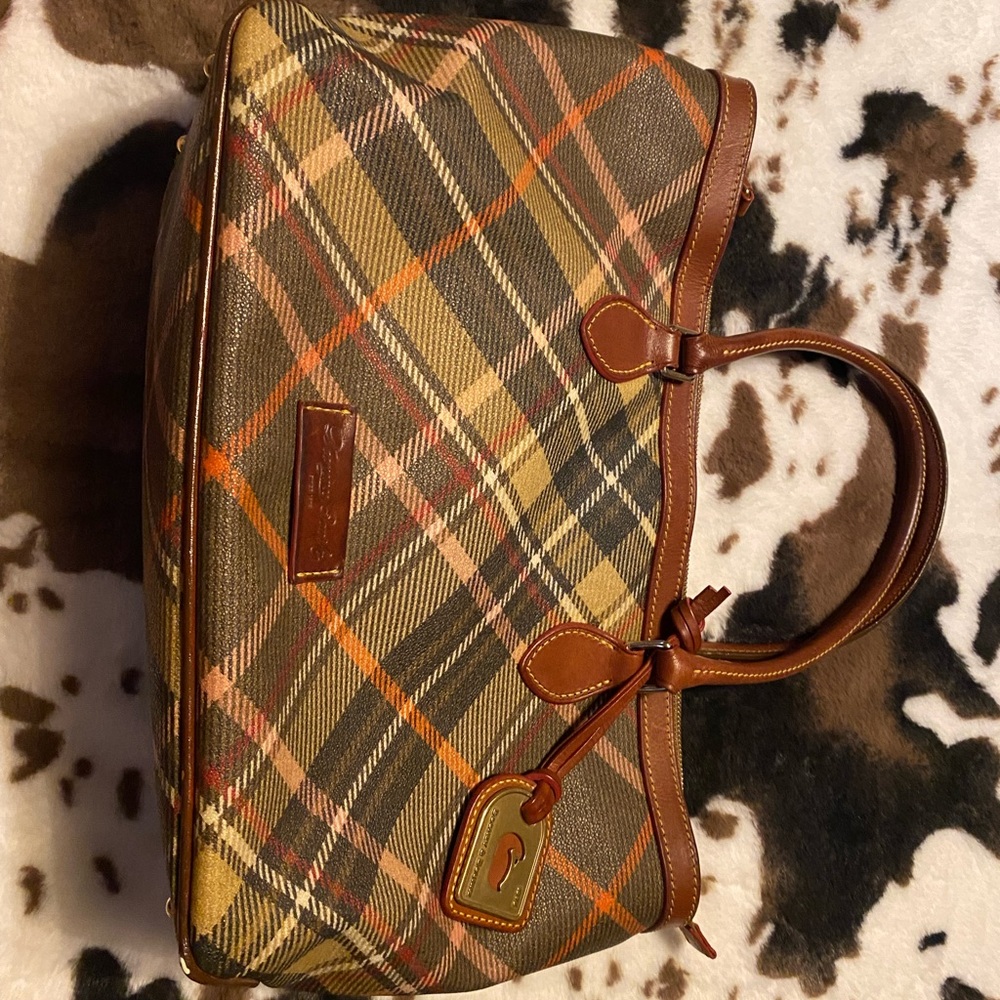 Plaid Tote Bag with Leather Accents